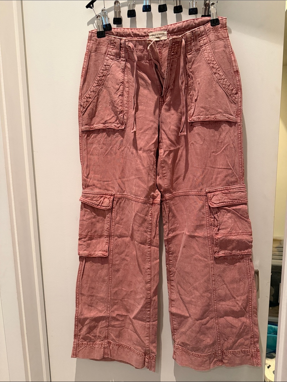 Pilcro Dusty Rose Wide-Leg Cargo Pants
